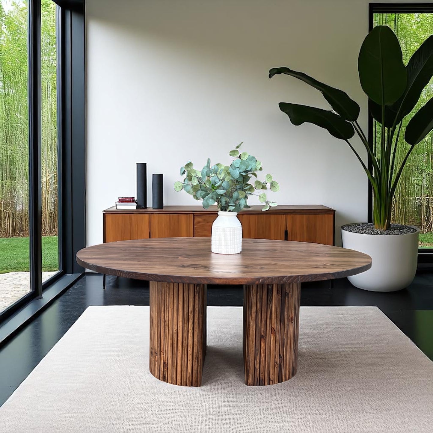 Celeste Round Dining Table – Fluted Pedestal Base | Solid Wood Dining Table | Modern Farmhouse