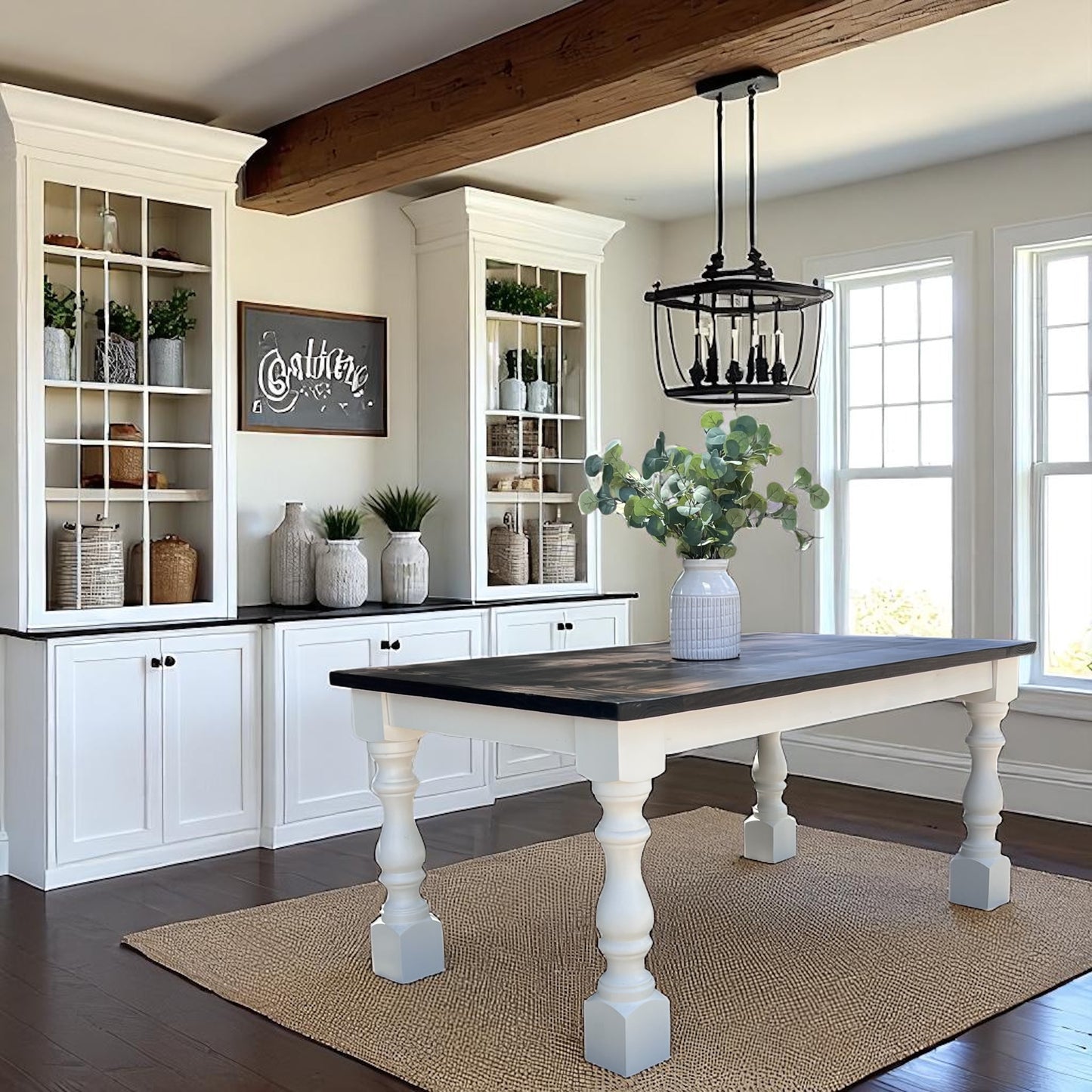 Chateau Farmhouse Dining Table – Handcrafted Solid Wood with Turned Legs