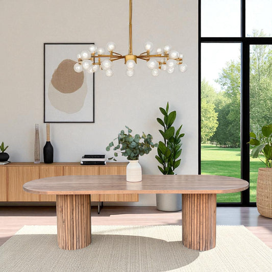 Sienna Oval Dining Table – Handcrafted Solid Wood with Fluted Pedestal Base - Modern Rustic Table