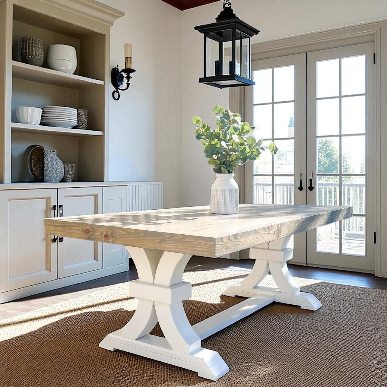 Leona Farmhouse Dining Table – Handcrafted Solid Wood with Flared Pedestal Base