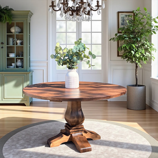 Amora Round Rustic Dining Table - Handcrafted Solid Wood Table