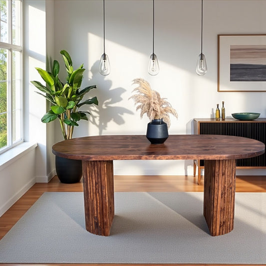 Celeste Modern Rustic Oval Dining Table - Handcrafted Solid Wood Dining Table