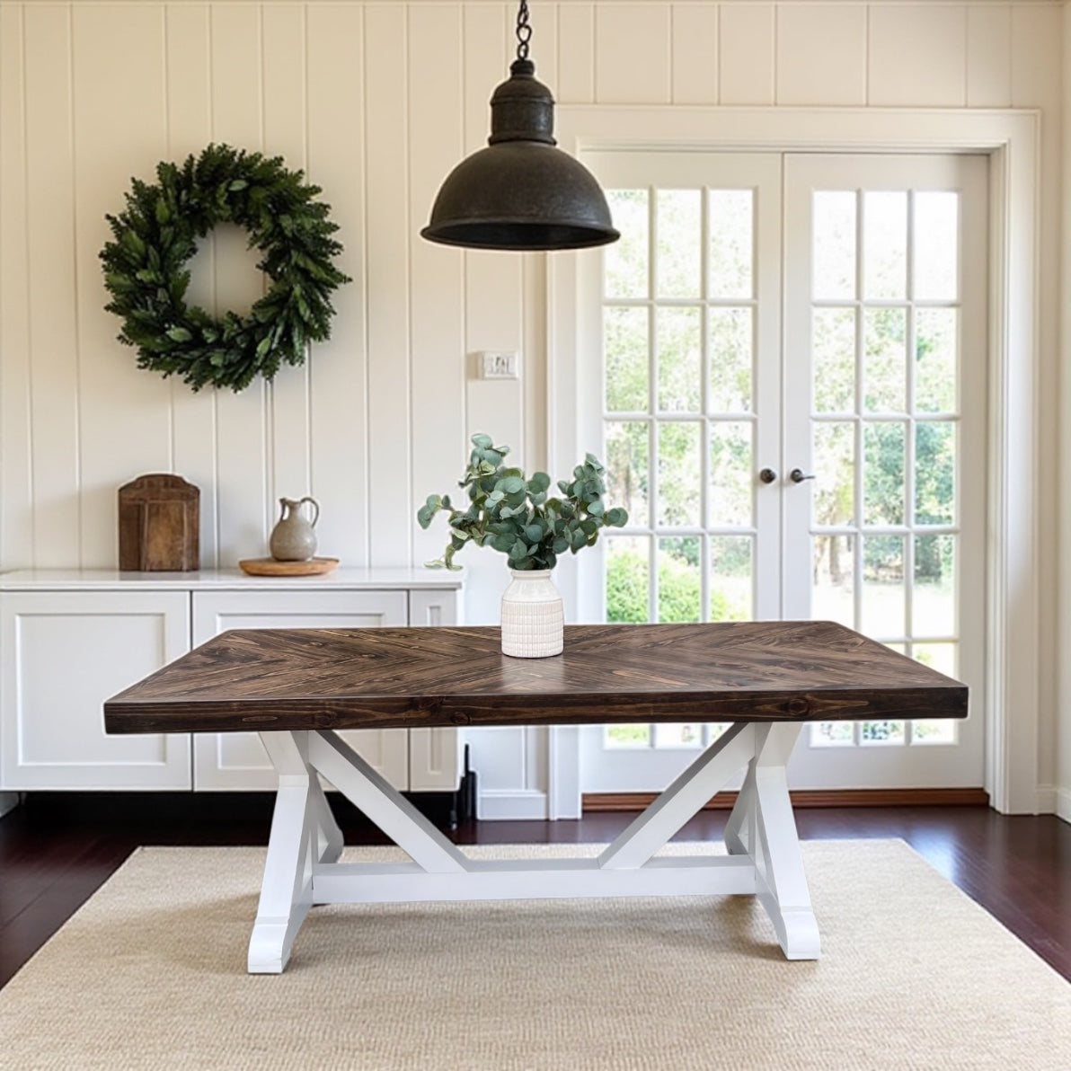 Della Herringbone Top Dining Table - Handcrafted Solid Wood Dining Table