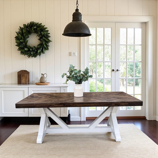 Della Herringbone Top Dining Table - Handcrafted Solid Wood Dining Table