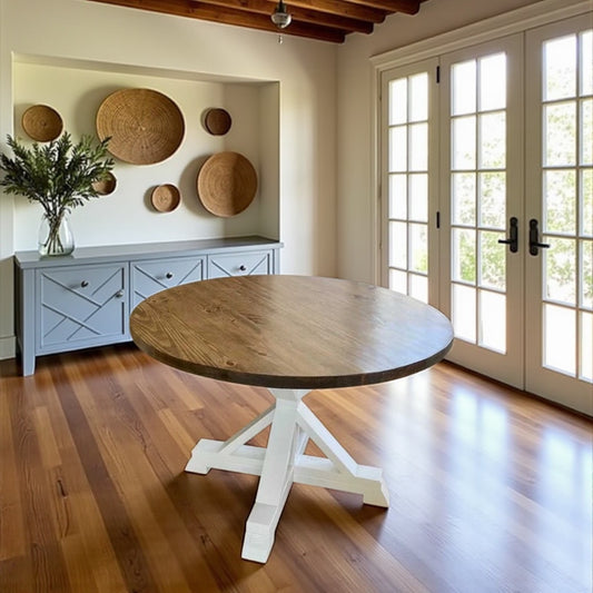 Abigail Round Farmhouse Dining Table - Handcrafted Solid Dining Table