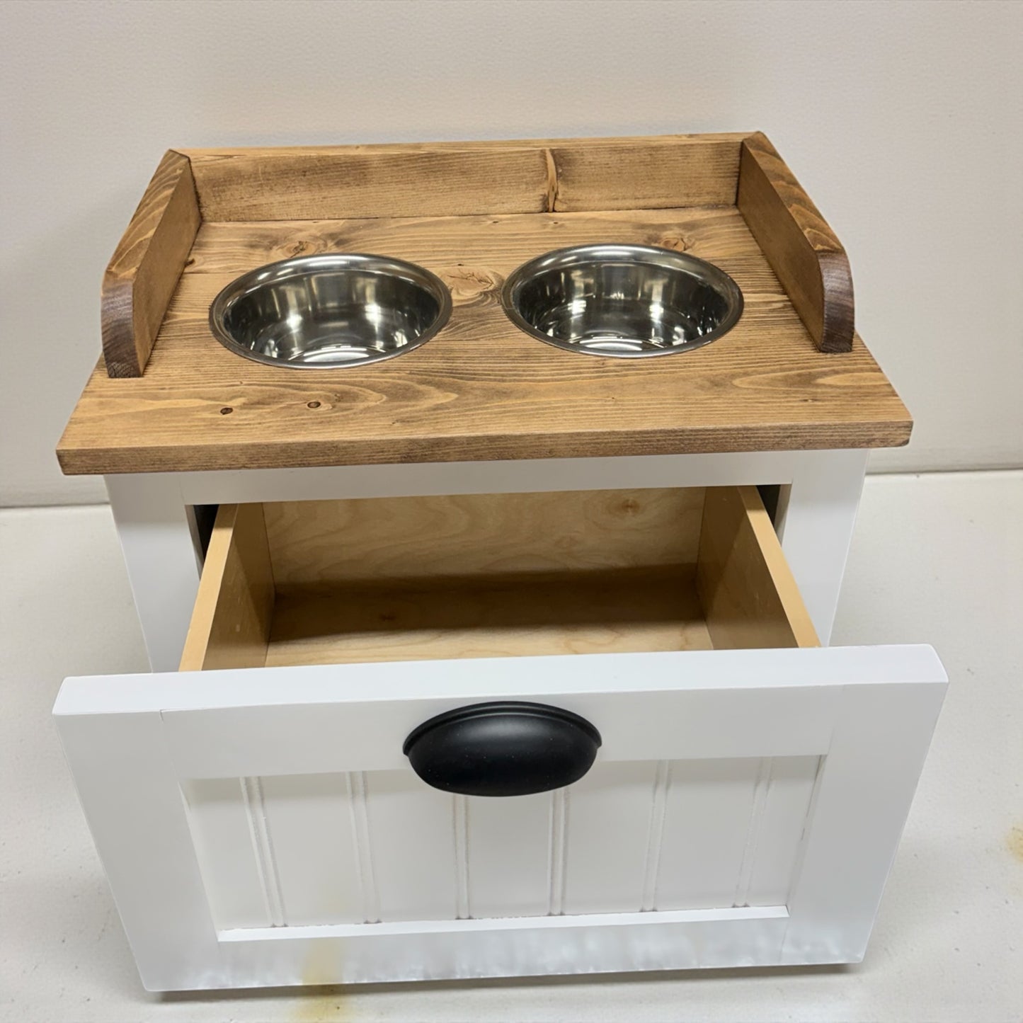 Raised Dog Feeding Station with Storage Drawer - Farmhouse Style - Handcrafted