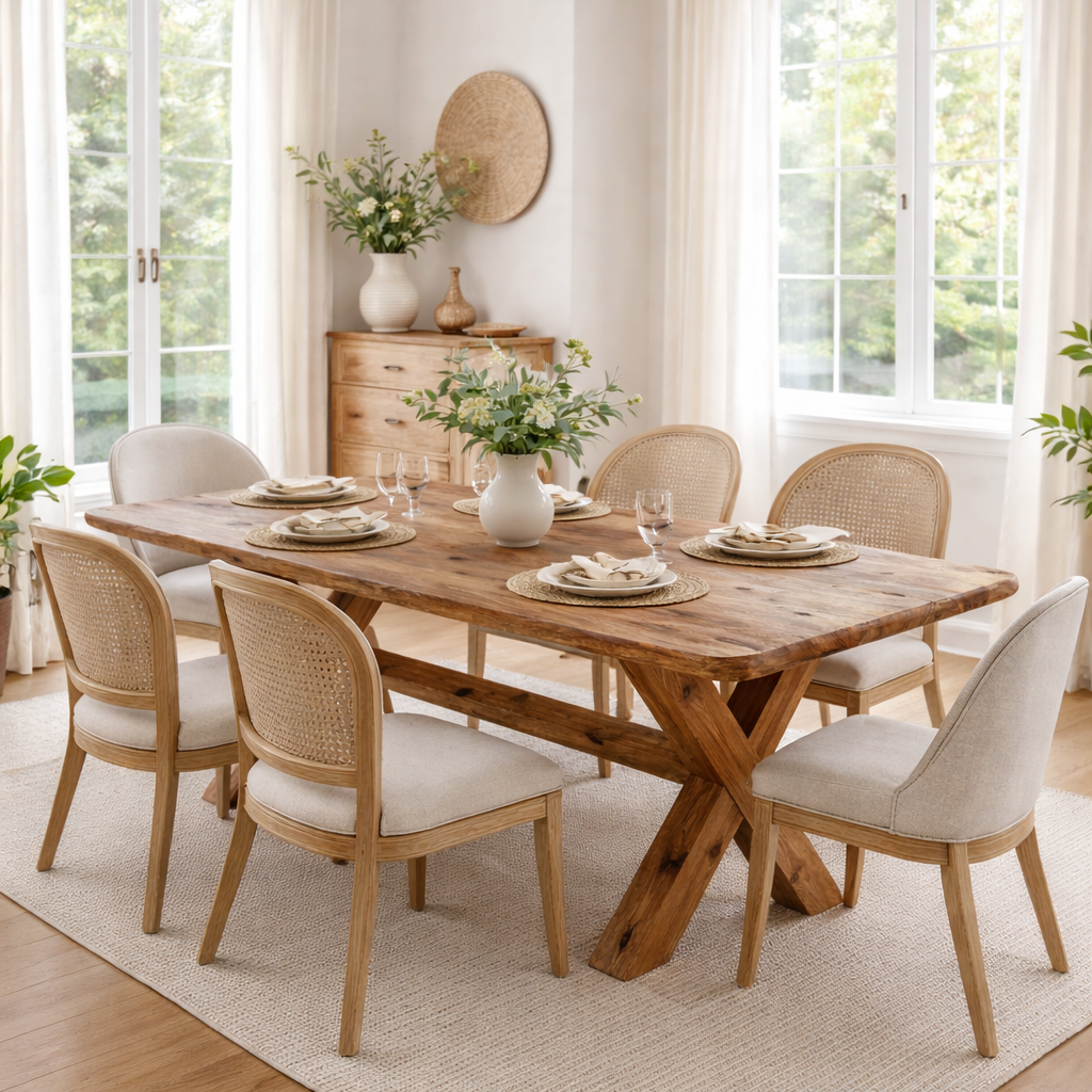 Solid Wood Modern Rustic Dining Table with X Legs 
