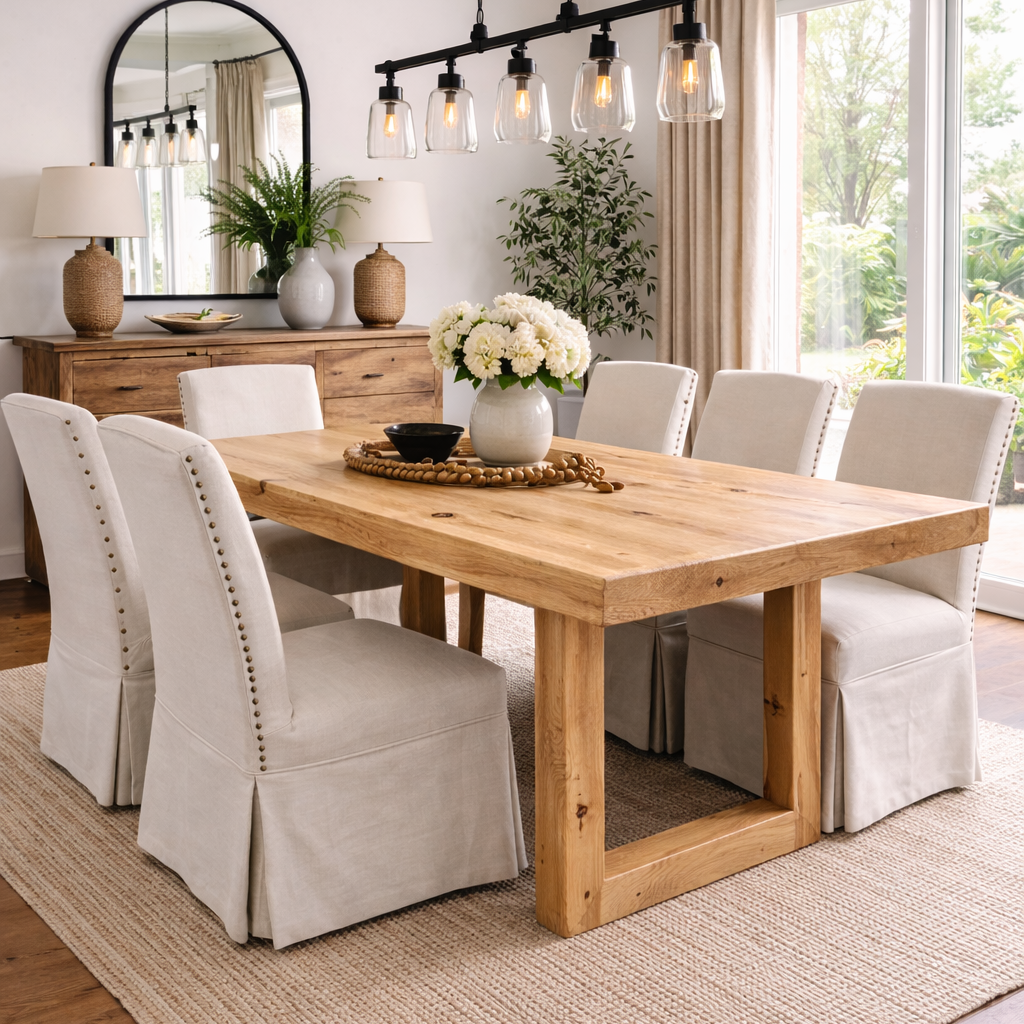 Modern Rustic Solid Wood Dining table with U shape legs, built in Texas