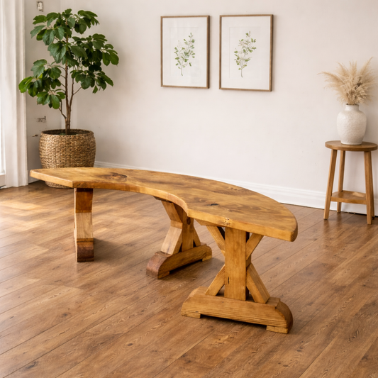 Solid Wood Curved Bench, farmhouse style, handcrafted 